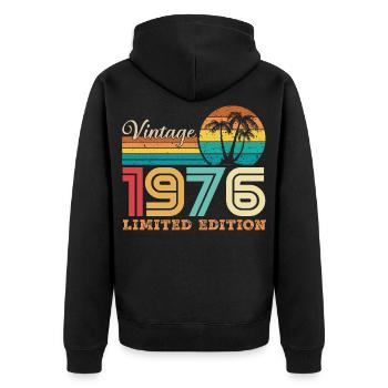 1976 Vintage 1976 Retro-Geburtstagsgeschenk - Unisex Premium Bio Zip Hoodie - Schwarz - Hinten - Nico (187cm)