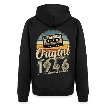 Original 1946 Vintage Anniversaire Rétro - Veste à capuche bio Premium Unisexe - noir - Dos - Nico (187cm)