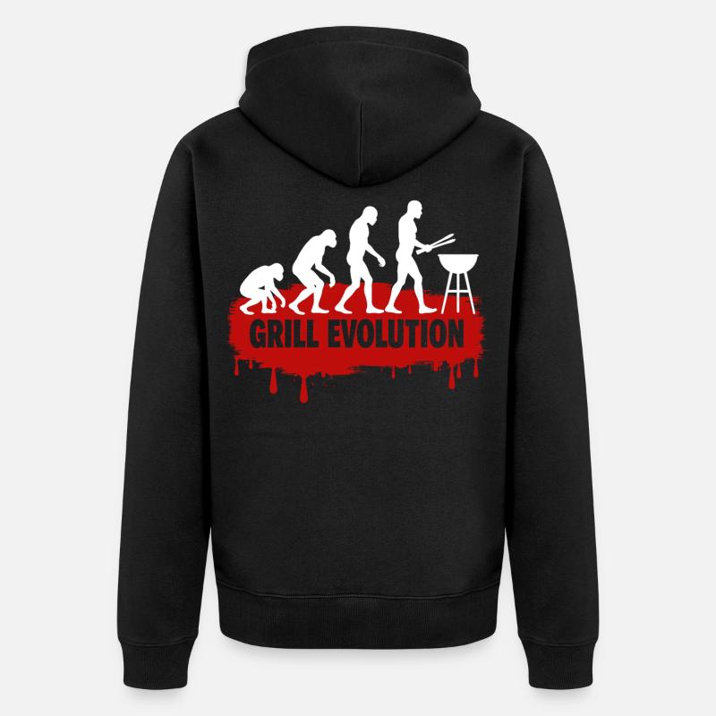 Grill Evolution Lustiger Grillmeister Spruch - Unisex Premium Bio Zip Hoodie - Schwarz