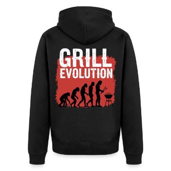 Grill Evolution Lustiger Grillmeister Spruch - Unisex Premium Bio Zip Hoodie - Schwarz - Hinten - Nico (187cm)