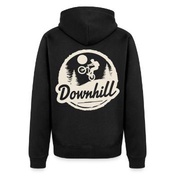 Downhill Mountainbike Abenteuer im Wald - Unisex Premium Bio Zip Hoodie - Schwarz - Hinten - Nico (187cm)