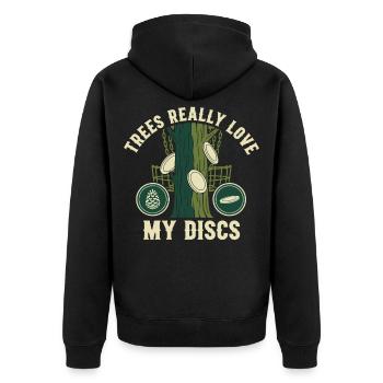 Bäume lieben meine Scheiben wirklich Lustiges Discgolf - Unisex Premium Bio Zip Hoodie - Schwarz - Hinten - Nico (187cm)
