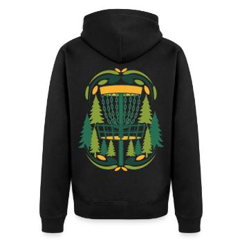 Forest Disc Golf Basket Flying Disc Szene - Unisex Premium Bio Zip Hoodie - Schwarz - Hinten - Nico (187cm)