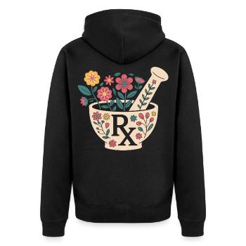 Motif d’herbes en mortier fleuri - Veste à capuche bio Premium Unisexe - noir - Dos - Nico (187cm)