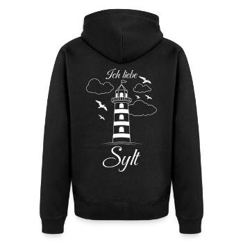 Nordsee Urlaub ICH LIEBE SYLT Lustiges - Unisex Premium Bio Zip Hoodie - Schwarz - Hinten - Nico (187cm)