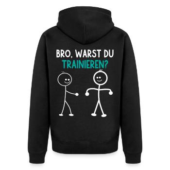 Strichmännchen WARST DU TRAINIEREN LUSTIG - Unisex Premium Bio Zip Hoodie - Schwarz - Hinten - Nico (187cm)