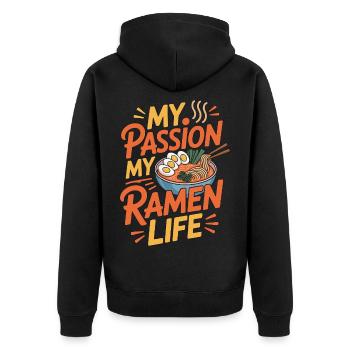 Ramen Ma passion Ma vie de Ramen J’adore la cuisine japonaise - Veste à capuche bio Premium Unisexe - noir - Dos - Nico (187cm)