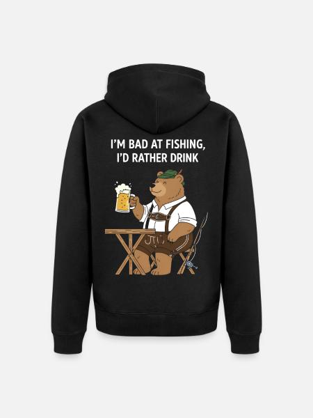 Bayerischer Bär Bier Angeln - Unisex Premium Bio Zip Hoodie - Schwarz