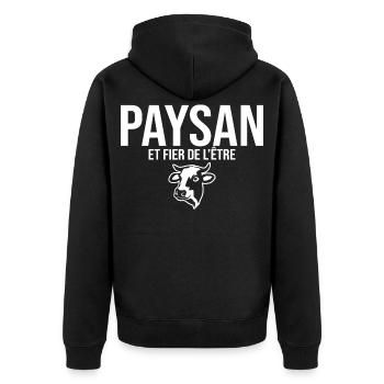 Bauer und stolz darauf - Unisex Premium Bio Zip Hoodie - Schwarz - Hinten - Nico (187cm)