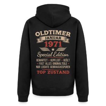 55. Geburtstag Geschenk Oldtimer Januar 1971 - Unisex Premium Bio Zip Hoodie - Schwarz - Hinten - Nico (187cm)