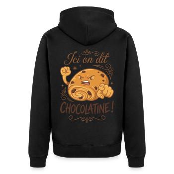 Hier sagen wir Chocolatine! - Unisex Premium Bio Zip Hoodie - Schwarz - Hinten - Nico (187cm)
