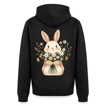 Bunny with spring bouquet - Unisex Premium Organic Zip Hoodie - black - Back - Nico (187cm)