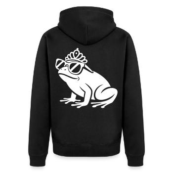 Frosch mit Krone und Sonnenbrille - Unisex Premium Bio Zip Hoodie - Schwarz - Hinten - Nico (187cm)