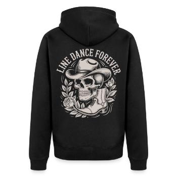 Schädel mit Cowboyhut Line Dance Forever - Unisex Premium Bio Zip Hoodie - Schwarz - Hinten - Nico (187cm)