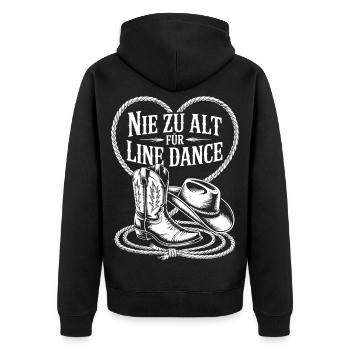 Nie zu alt für Line Dance - Unisex Premium Bio Zip Hoodie - Schwarz - Hinten - Nico (187cm)
