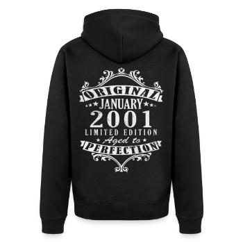 25. Geburtstag Original Januar Jahrgang 2001 - Unisex Premium Bio Zip Hoodie - Schwarz - Hinten - Nico (187cm)