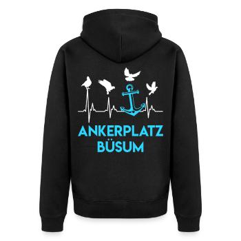 Nordsee Urlaub ANKERPLATZ BÜSUM Lustiges - Unisex Premium Bio Zip Hoodie - Schwarz - Hinten - Nico (187cm)