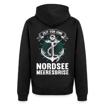 Büsum TIME FOR A NORTH SEA SEA BREEZE Funny - Unisex Premium Organic Zip Hoodie - black - Back - Nico (187cm)