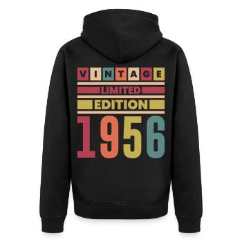 Jubiläum 1956 Vintage Limited Edition Retro - Unisex Premium Bio Zip Hoodie - Schwarz - Hinten - Nico (187cm)