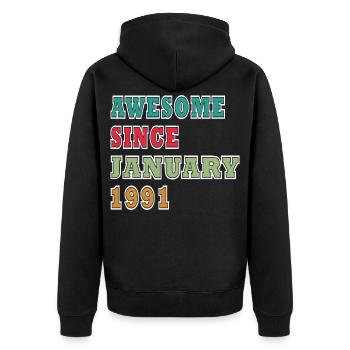 35e anniversaire Millésime de janvier 1991 - Veste à capuche bio Premium Unisexe - noir - Dos - Nico (187cm)