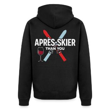 Après-Skier Than You – Ski & Wein - Unisex Premium Bio Zip Hoodie - Schwarz - Hinten - Nico (187cm)