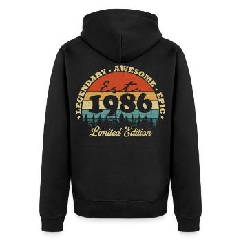 Légendaire depuis 1986 – Cadeau d’anniversaire vintage - Veste à capuche bio Premium Unisexe - noir - Dos - Nico (187cm)