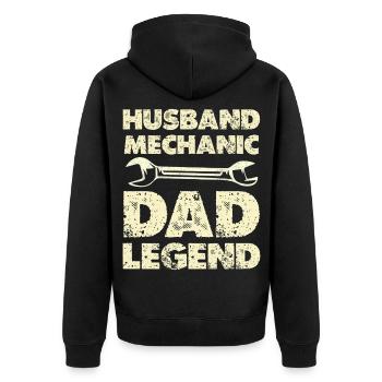 Husband Mechanic Dad Legend - Unisex Premium Bio Zip Hoodie - Schwarz - Hinten - Nico (187cm)