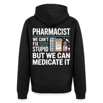 Pharma Humor Medicate It - Unisex Premium Bio Zip Hoodie - Schwarz - Hinten - Nico (187cm)