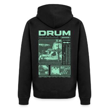 Rock-Schlagzeuger, Trommelspieler, Streetwear - Unisex Premium Bio Zip Hoodie - Schwarz - Hinten - Nico (187cm)