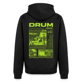 Rock-Schlagzeuger, Trommelspieler, Streetwear - Unisex Premium Bio Zip Hoodie - Schwarz - Hinten - Nico (187cm)