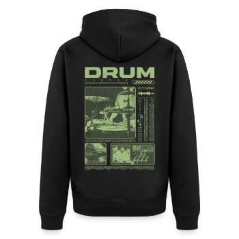 Rock-Schlagzeuger, Trommelspieler, Streetwear - Unisex Premium Bio Zip Hoodie - Schwarz - Hinten - Nico (187cm)
