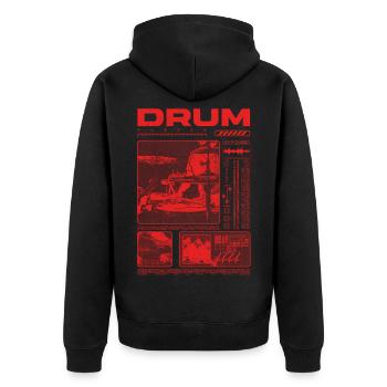 Rock-Schlagzeuger, Trommelspieler, Streetwear - Unisex Premium Bio Zip Hoodie - Schwarz - Hinten - Nico (187cm)