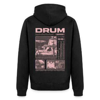 Rock-Schlagzeuger, Trommelspieler, Streetwear - Unisex Premium Bio Zip Hoodie - Schwarz - Hinten - Nico (187cm)