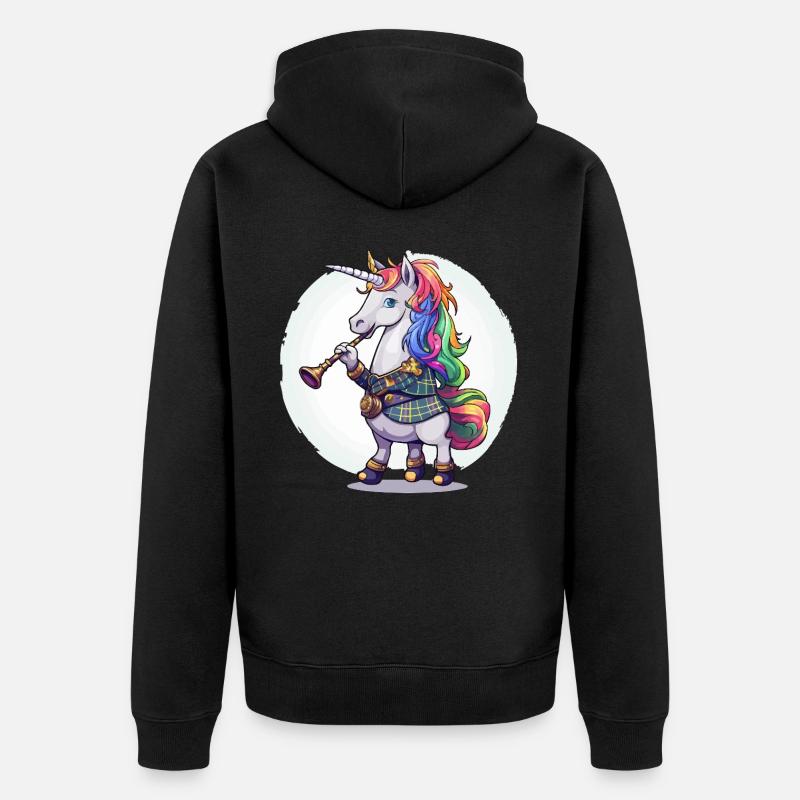 Buntes Einhorn mit Trompete - Unisex Premium Bio Zip Hoodie - Schwarz