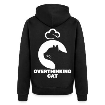 Nachdenkliche Katze - Unisex Premium Bio Zip Hoodie - Schwarz - Hinten - Nico (187cm)