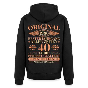 40e anniversaire de Vintage Born Legend 1986 - Veste à capuche bio Premium Unisexe - noir - Dos - Nico (187cm)