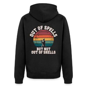 Aus den Zaubern, aber nicht aus den Hüllen - Cool Wizard - Unisex Premium Bio Zip Hoodie - Schwarz - Hinten - Nico (187cm)