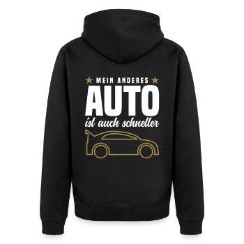 Mein anderes Auto ist auch schneller - Unisex Premium Bio Zip Hoodie - Schwarz - Hinten - Nico (187cm)