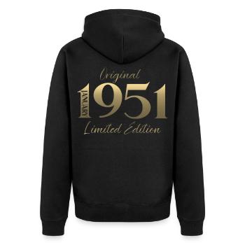 75th Birthday Original January Born 1951 - Unisex Premium Organic Zip Hoodie - black - Back - Nico (187cm)