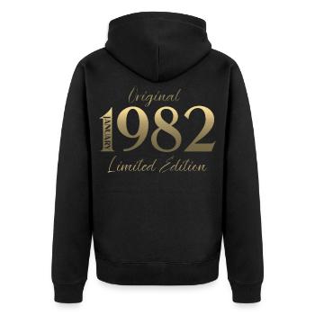 44e anniversaire Original janvier 1982 - Veste à capuche bio Premium Unisexe - noir - Dos - Nico (187cm)