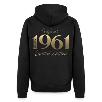 65e anniversaire Original janvier 1961 - Veste à capuche bio Premium Unisexe - noir - Dos - Nico (187cm)