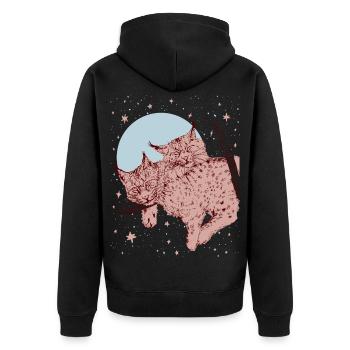 WIR IN EINEM ANDEREN UNIVERSUM - Unisex Premium Bio Zip Hoodie - Schwarz - Hinten - Nico (187cm)
