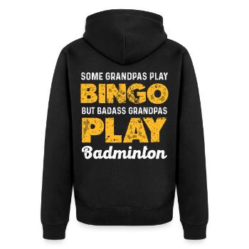Badass Großvater badminton Spruch - Unisex Premium Bio Zip Hoodie - Schwarz - Hinten - Nico (187cm)