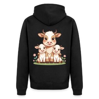 Cow family in spring light - Unisex Premium Organic Zip Hoodie - black - Back - Nico (187cm)
