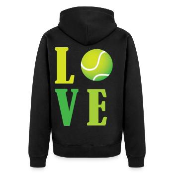 Ich liebe Tennis - Unisex Premium Bio Zip Hoodie - Schwarz - Hinten - Nico (187cm)