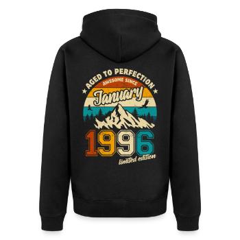 Limited Edition January 1996 Geburtstag Geschenk - Unisex Premium Bio Zip Hoodie - Schwarz - Hinten - Nico (187cm)