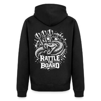 Darts | Rattle the Board , Klapperschlange - Unisex Premium Bio Zip Hoodie - Schwarz - Hinten - Nico (187cm)