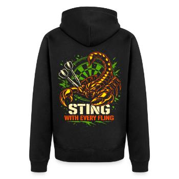 Darts | Sting with every Fling - Skorpion - Unisex Premium Bio Zip Hoodie - Schwarz - Hinten - Nico (187cm)