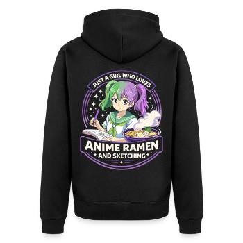 Just a Girl: Anime Ramen Sketching - Unisex Premium Bio Zip Hoodie - Schwarz - Hinten - Nico (187cm)