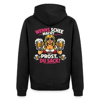 Passend für Outfit Damen Trachtenshirt - Unisex Premium Bio Zip Hoodie - Schwarz - Hinten - Nico (187cm)